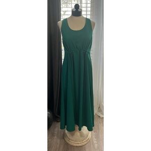 ATHLETA Solid Emerald Green Crepe Echo Packable Midi Tank Dress Size Small